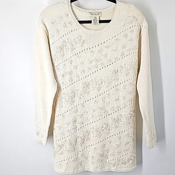 Epogee Stunning Sweater w Delicate Embroidery & Beaded Pearls Vintage Quality - Picture 9 of 9